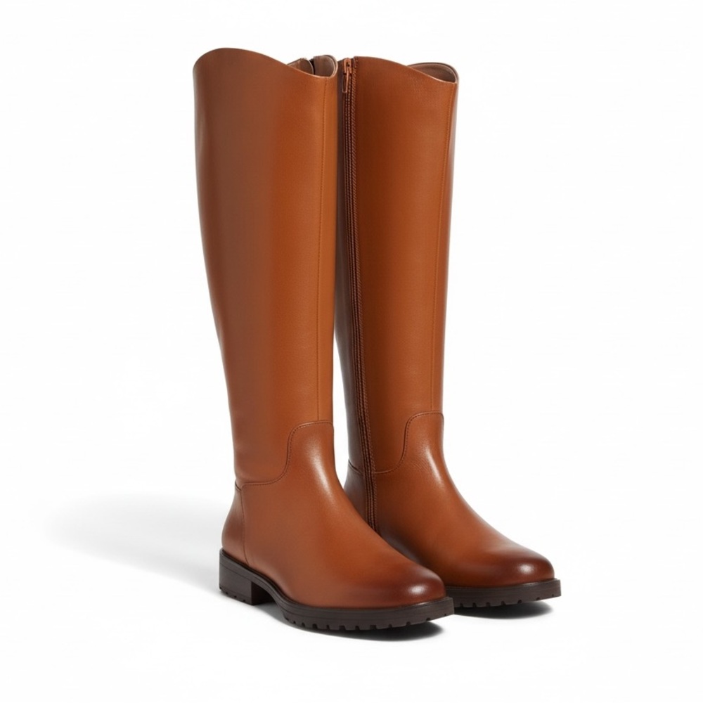 New Nordstrom Women’s Brown Leather Ridinng Boots Nooliverlea Classic Lug Sole